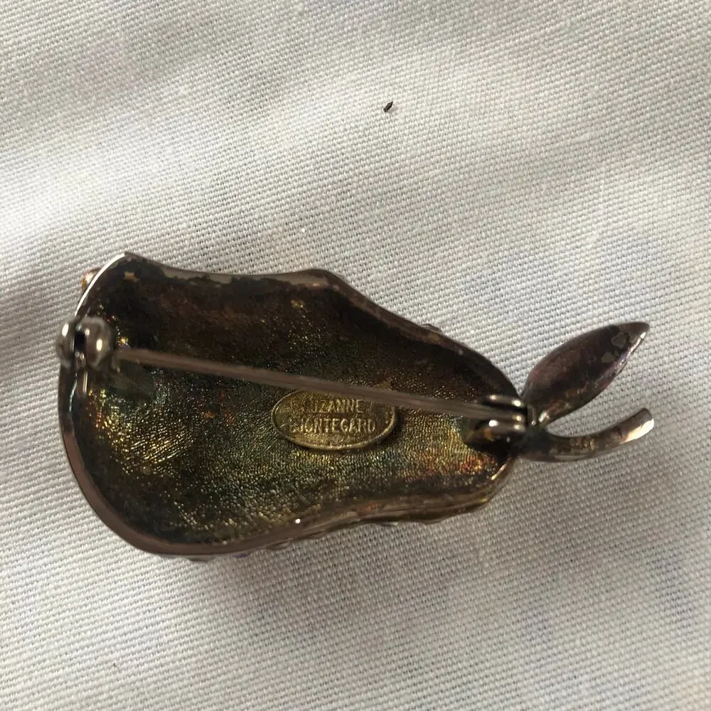 Suzanne Bjontegard Vintage Retro Brooch Pin Pear Fruit Crystals Lapel‎ Gold